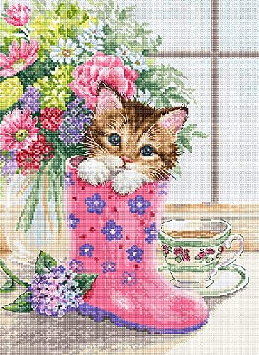 Kit de punto de cruz contado Pretty Kitten Luca-s B2390 Tamaño: 9,13 x 12,50/9.1x12.6 in Lindo Animal Needlepoint Bordado Home Wall dekor DIY kit
