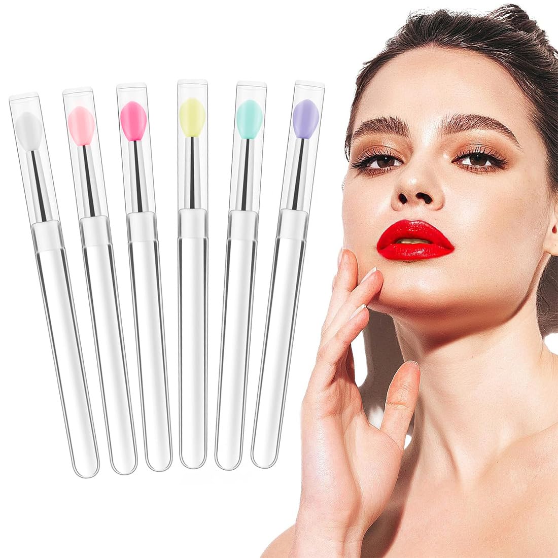 Ensemble de 6 pinceaux réutilisables pour les lèvres - applicateurs bâtonnets et brosse pour un maquillage précis et parfait des lèvres avec votre rouge à lèvres préféré.