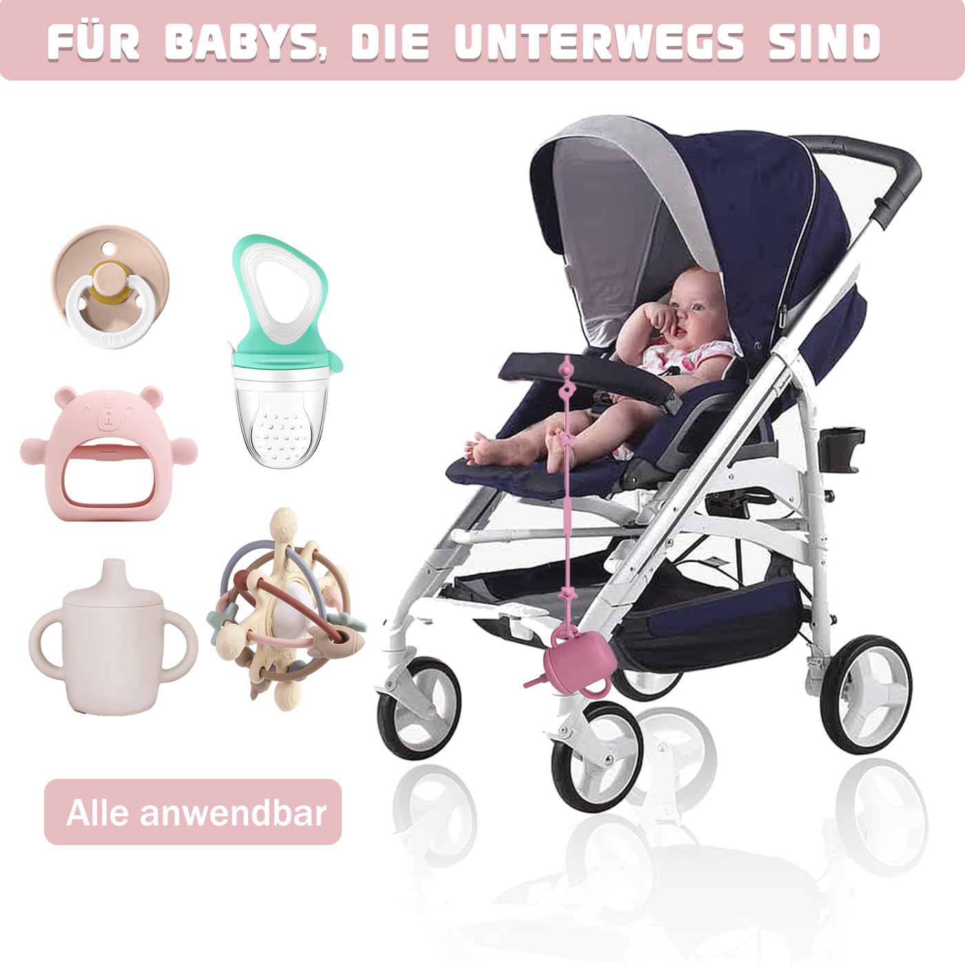 2er-Set Schnullerkette Mit Tier-Design – BPA-frei, Verstellbar, Mit Clip Für Kinderwagen & Autositz