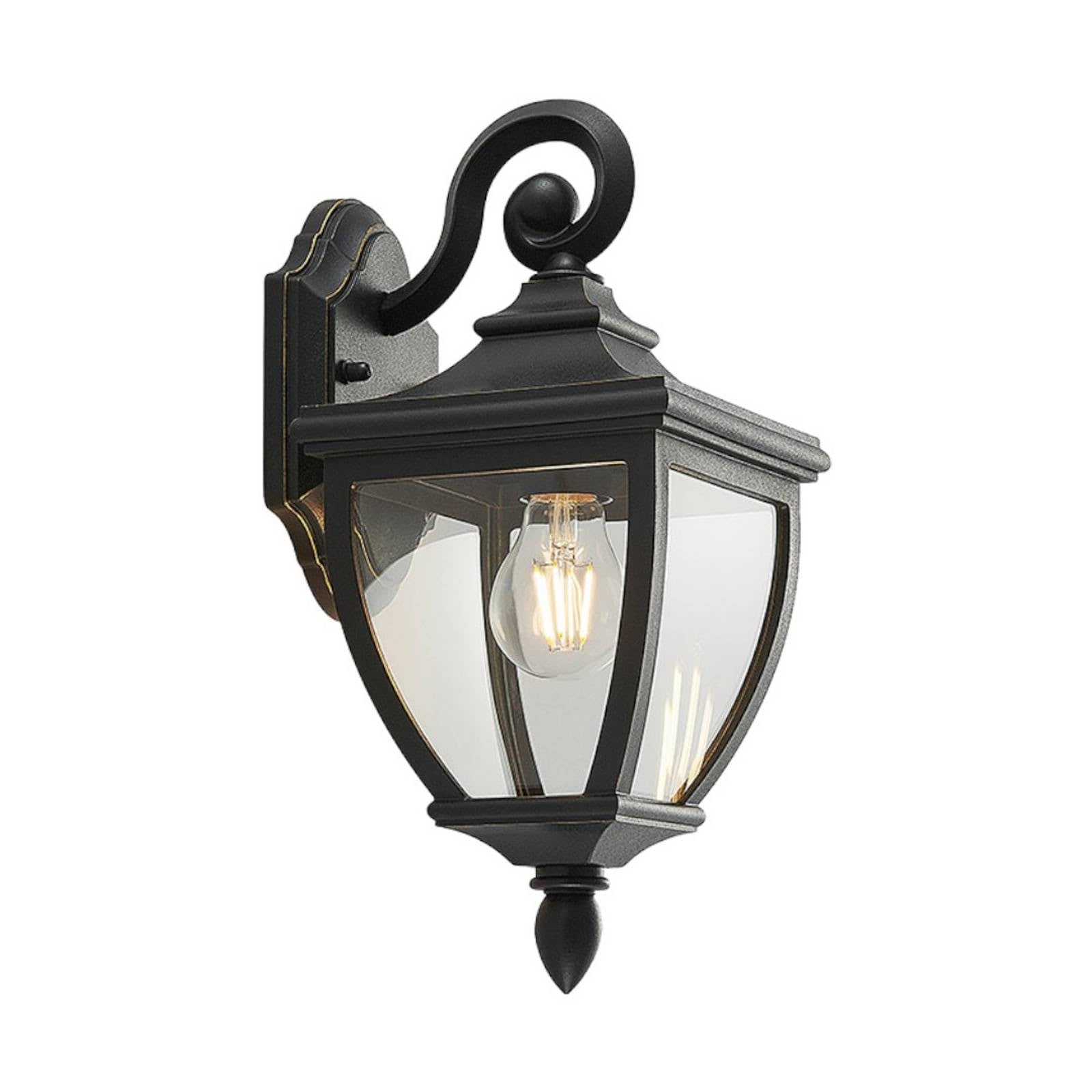 Lindby Black, Gold, Clear Outdoor Wall Light Cerys Dimmable (Antique, Vintage) In Black (1 Light Source E27) From Wall Lamp For Exterior/Interior Walls House Terrace Und Balcony