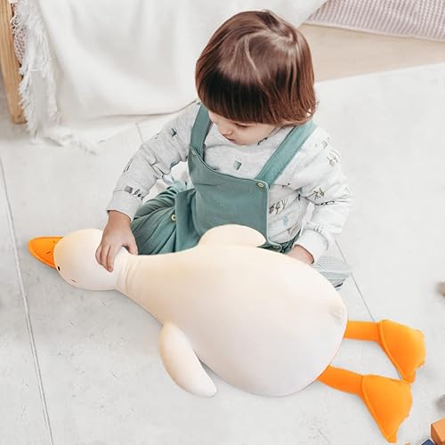Miniatura 6 de Almohada de felpa de pato, bonito animal de peluche gigante de ganso, almohada súper suave para abrazar para ropa de cama de niños (blanco, 25.5
