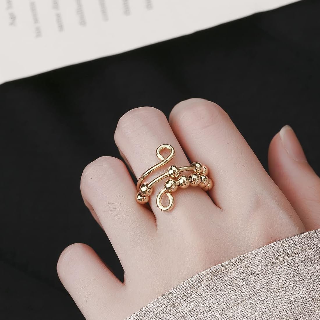 Set De 4 Anillos Antiestrés Con Perlas Giratorias Para Mujeres Y Niñas – Anillos Ajustables Y Apilables, Joyería Relajante Para Combatir La Ansiedad, Regalo Original