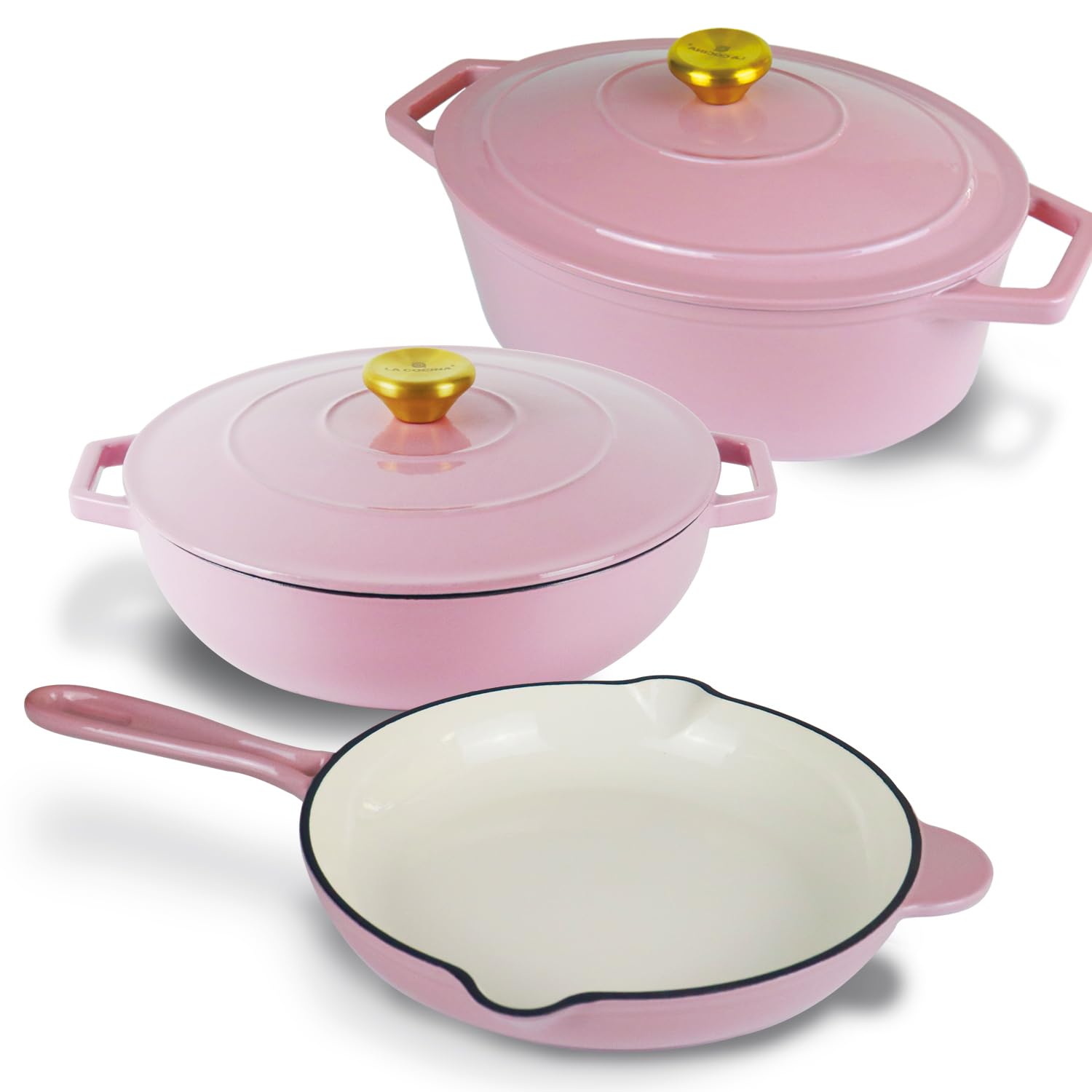 La Cocina 5 Piece Pink Cast Iron Enamel Cookware Pots Set : Amazon