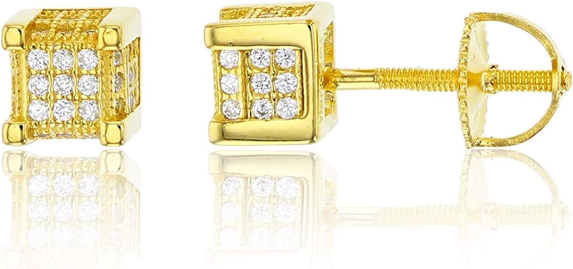 Sterling Silver Micropave 3D Cube ScrewBack Stud Earrings