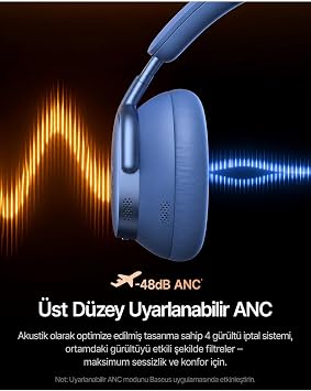 Baseus Inspire Sound by Bose XH1 ANC 100 saat çalma süresi 4 mikrofon BT6.0 Kablosuz Kulak Üstü Kulaklık, Portocaliu