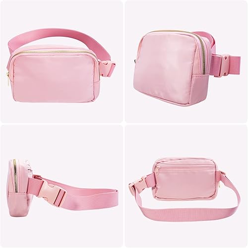 Miniatura 8 de Paquete de 2 riñoneras cruzadas para mujer, riñoneras a la moda, impermeable, lindo monedero pequeño para viajes, entrenamiento, correr, Beige