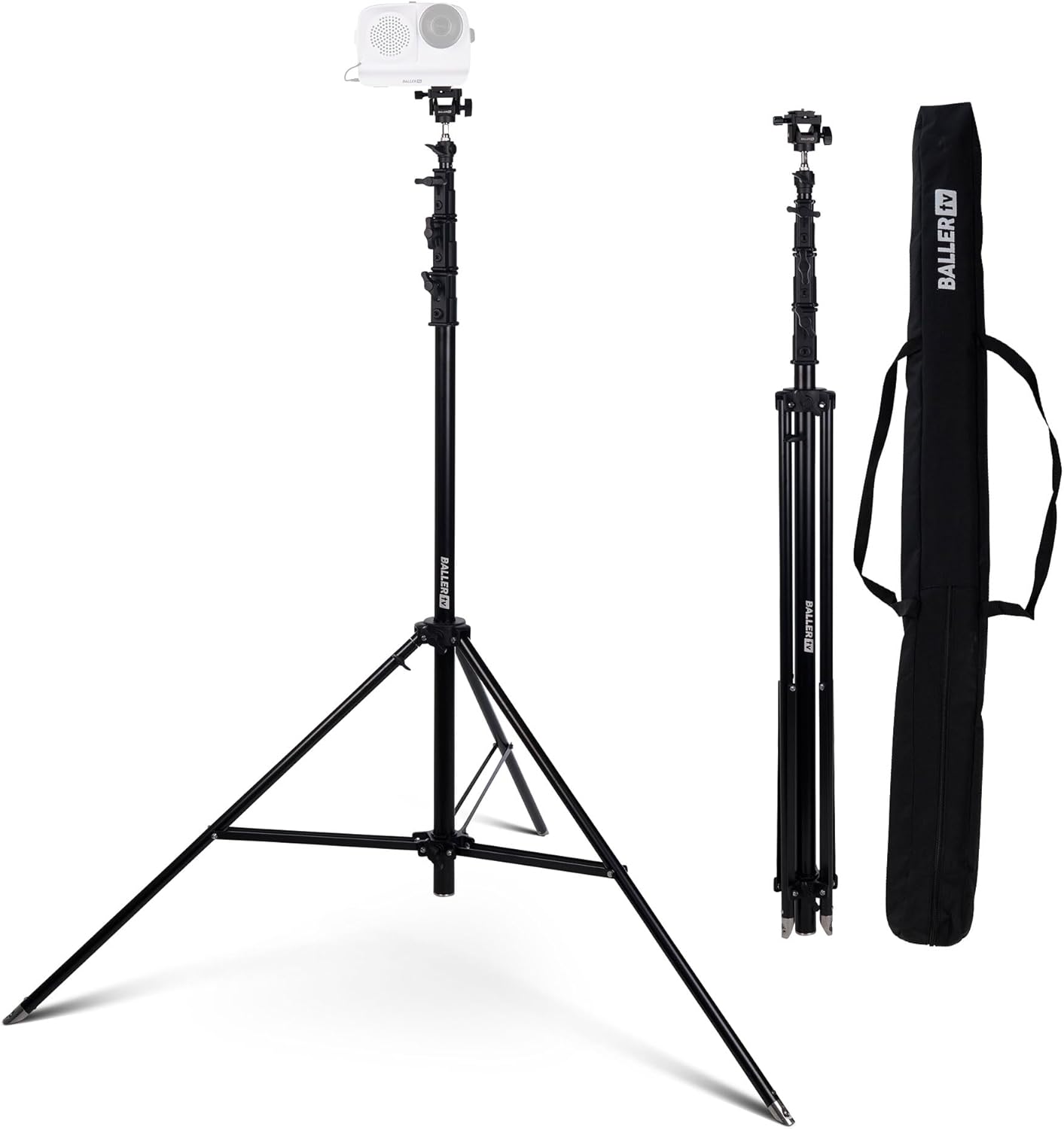 15' Outdoor Tripod Stand - Official BallerCam Accessory, Heavy-Duty Air-Cushioned Aluminum Tripod with Tilt Adapter and Quick-Release Plate for Sideline Filming
