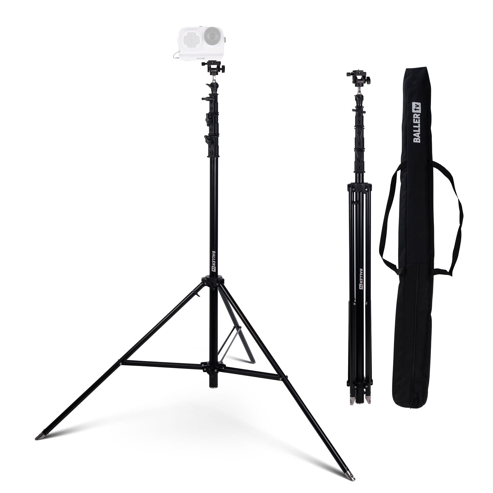 15' Outdoor Tripod Stand - Official BallerCam Accessory, Heavy-Duty Air-Cushioned Aluminum Tripod with Tilt Adapter and Quick-Release Plate for