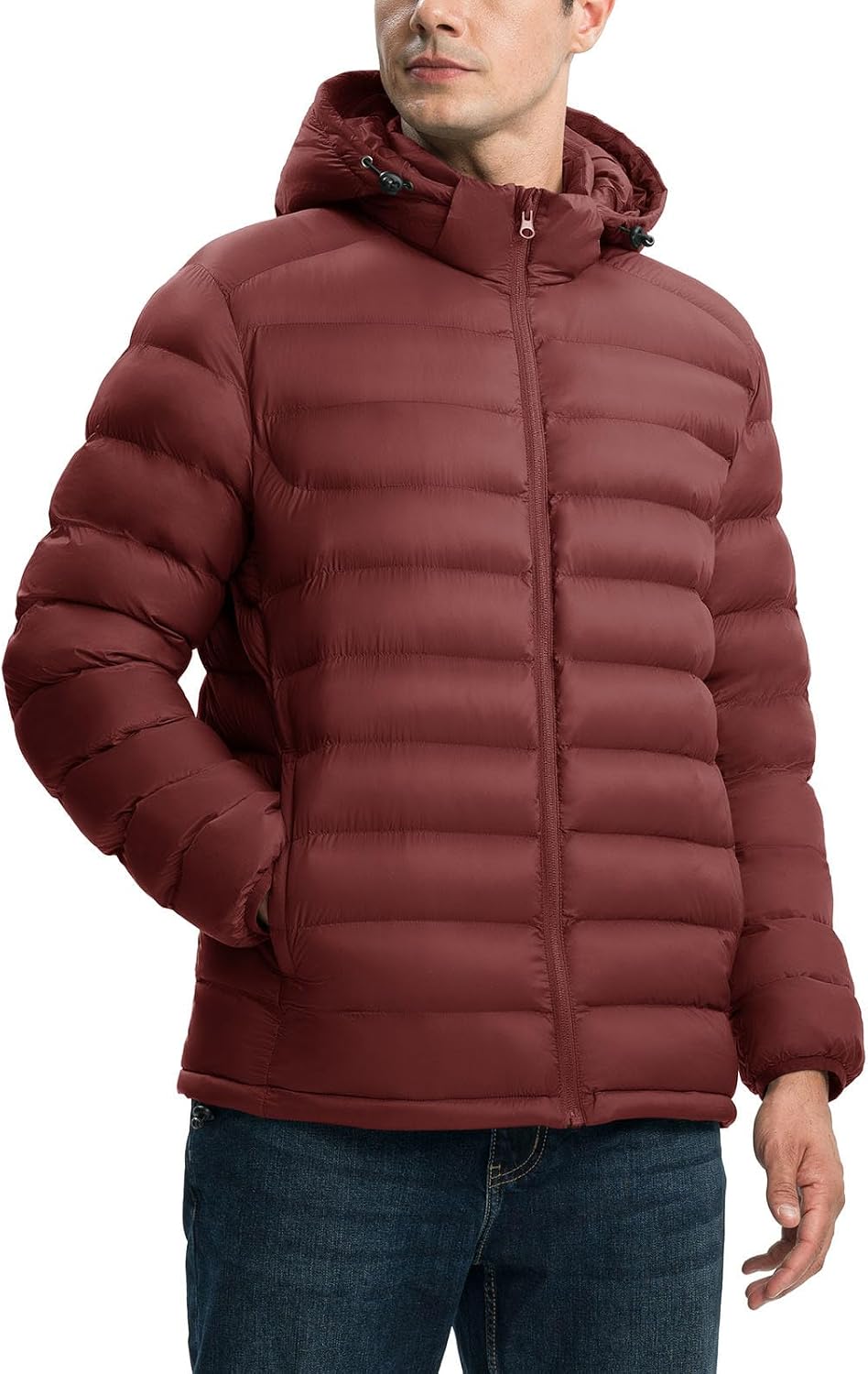 YSENTO Men's Down Alternative Jackets Lightweight Water-Resistant Winter Insulated Puffer Coat Detachable Hood