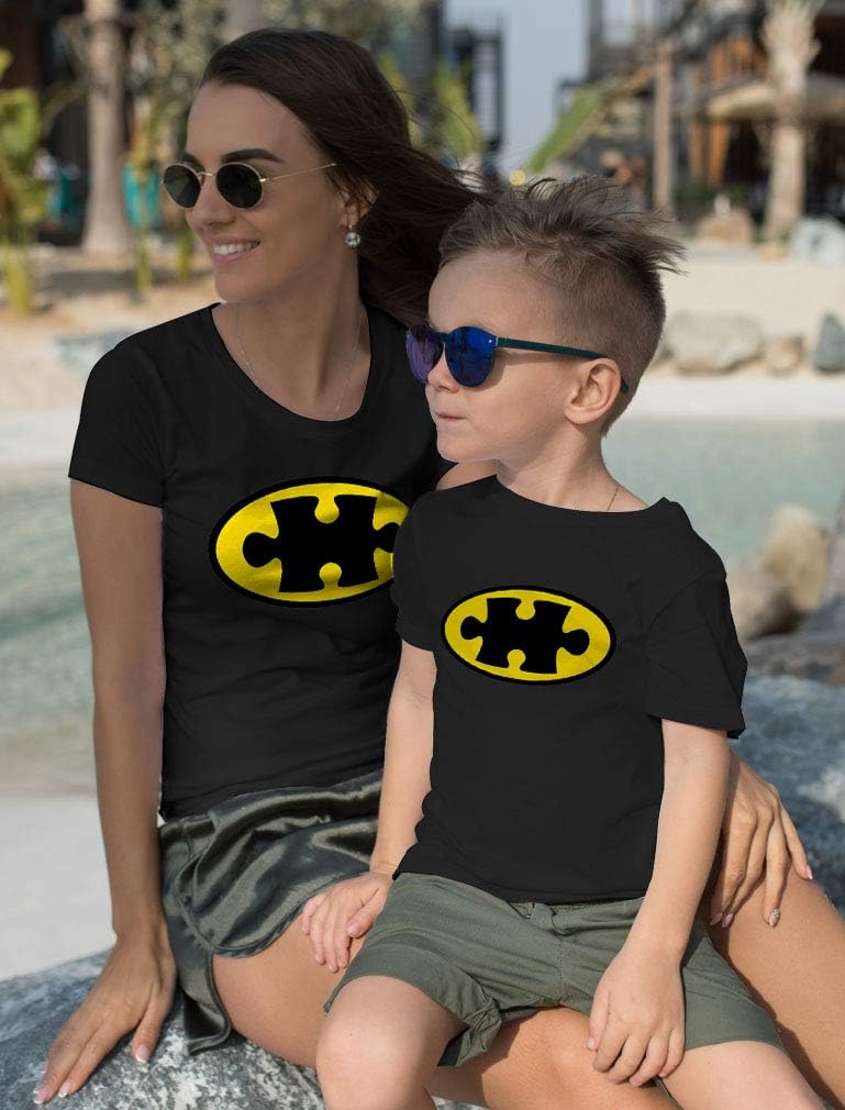 Tstars Autism Shirts Set Superhero Puzzle Autism Awareness Shirts Mom Toddler Kid Mom Black Medium/Kids Black 4T