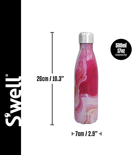 Miniatura 2 de S'well Botella de agua original, ágata rosa, 16.9 fl oz. Botella de bebidas aislada al vacío mantiene las bebidas frías y calientes, botella de