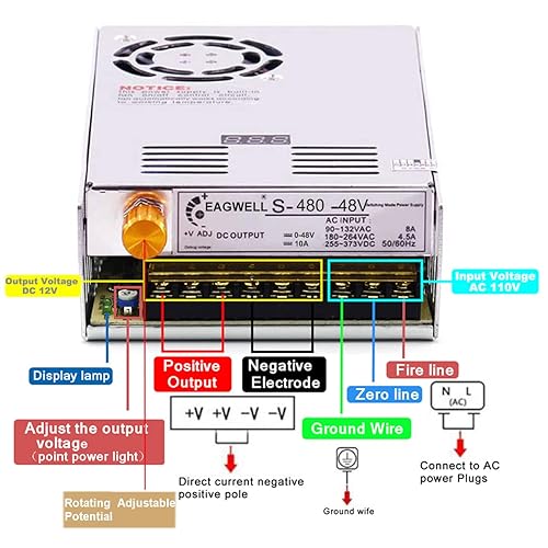 Miniatura 6 de Fuente de alimentación de 48 V, CA 110 V220 V a CC 0-48 V 10 A 480 W, adaptador LED variable ajustable regulado 5 V, 12 V, 24 V, 30 V, 36 V, 48 V,