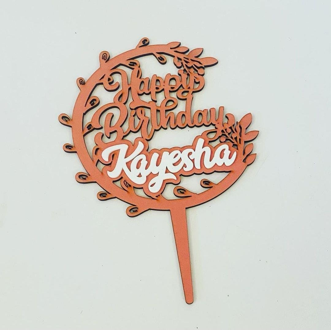 Acrylic Elegant Cake Topper | Personalized Names Custom Cake Topper for Birthday | Unique Party Decoration & Cake Accessories (Pink)