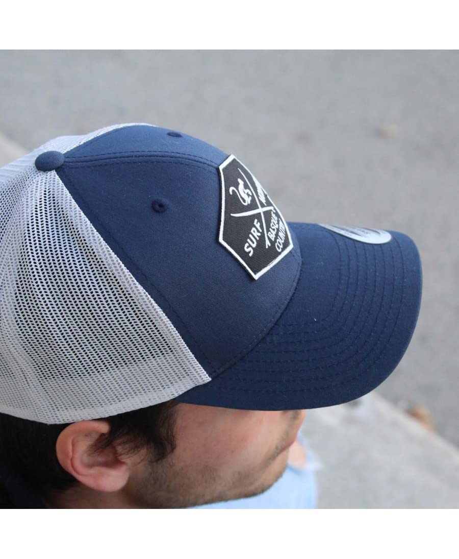 asquette Trucker pour Homme - Visière Semi courbée - Taille Unique - 5 Panneaux - Ajustable par réglette Plastique rétro Snapback - Surfer sur Le Pays Basque