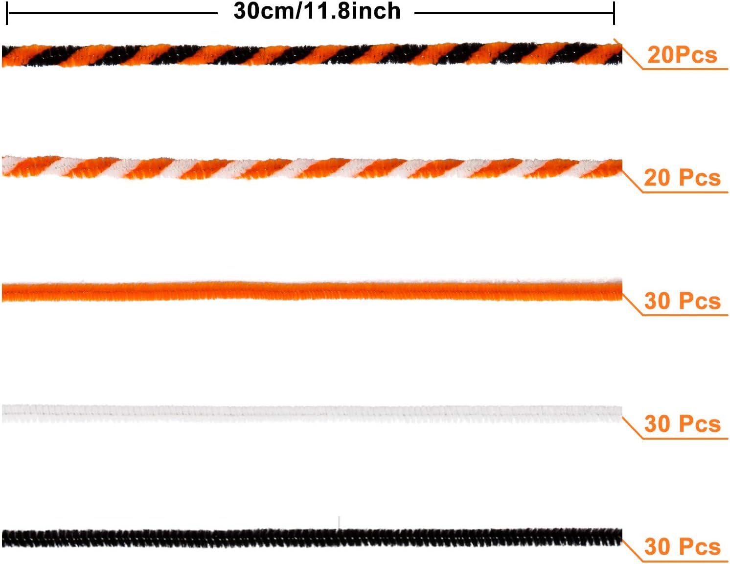Whaline 450Pcs Halloween Pipe Cleaners Set Includes 5 Colors Chenille Stems 5 Sizes Wiggle Googly Eyes 4 Sizes Pompoms for Halloween Party DIY Art Craft Supplies (Black, Orange, White)
