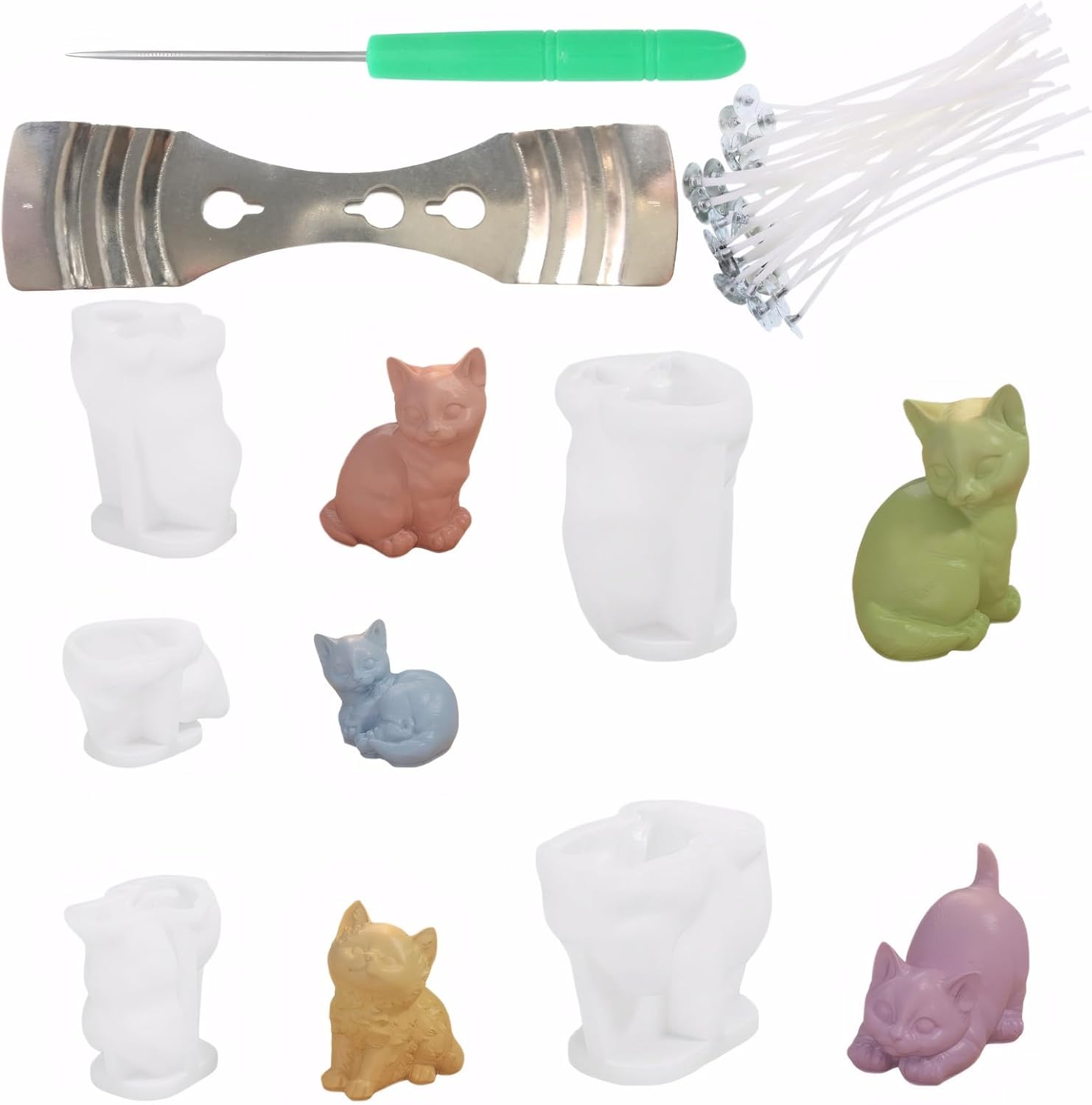 5 Pack Cat Silicone Candle Molds Silicone Resin Molds for DIY Cake Candy Wax Chocolate Soap Concrete Candle Molds Making Kit with Wick Holder Candle Wick