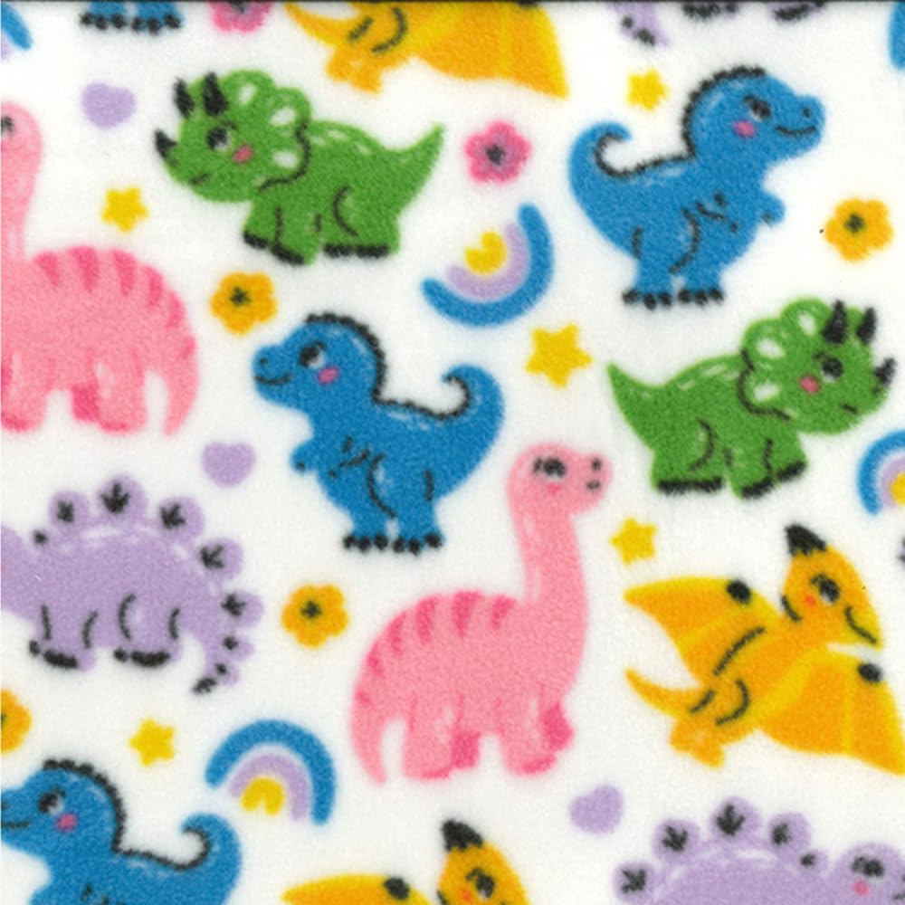 Oh Sew Crafty Limited Ivory Polar Fleece Anti Pil Fabric Cutesy Dinosaurs Dino Rainbow Floral Cute Star (Sold Per Half Metre) (Ivory)