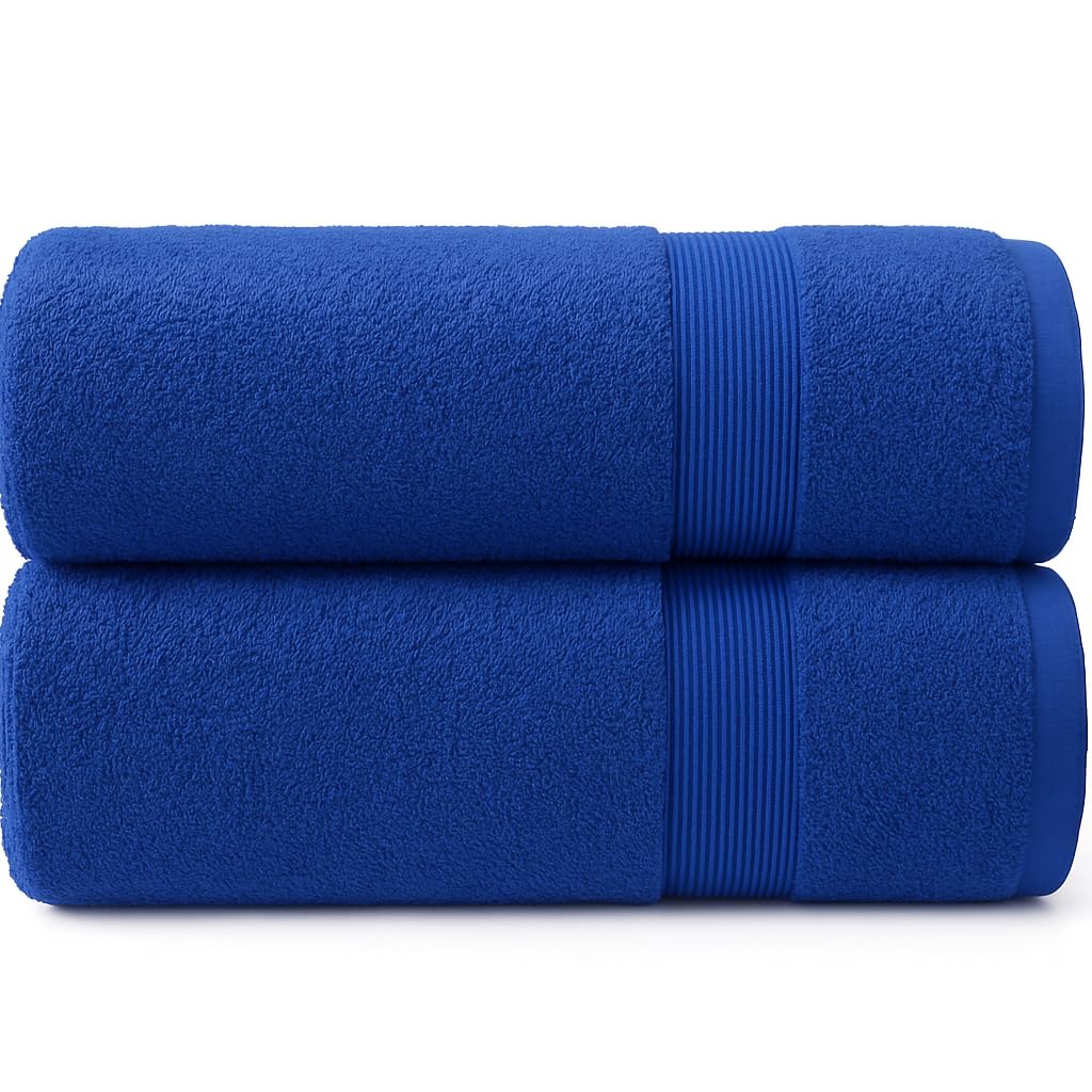 Diamond Tex Large Bath Towel Set of 2 Hanging Loop - Premium Egyptian Cotton Ring Spun 600 GSM Quick Dry Towel - Super absorbent Large Bath Sheets Bathroom Towels (80 x 140 cm)