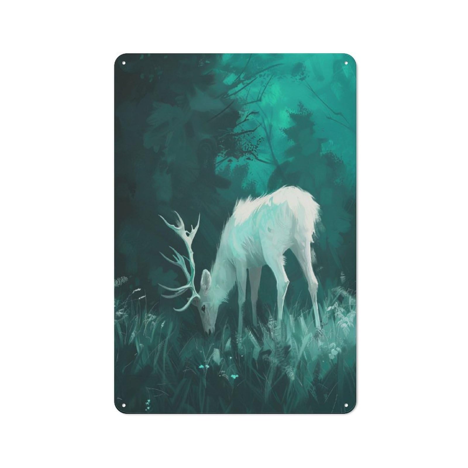 Junmoney White Deer In Forest Decorative Tin Sign With Design 30X20cm, Nostalgic Old Style Wall Plaque For Living Room, Hallway, Kitchen Or Cafe
