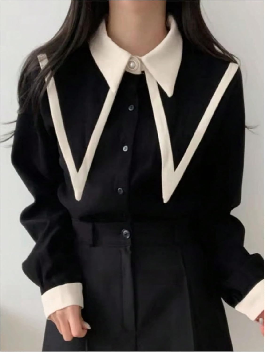 GORGLITTER Women's Lapel Button Up BlouseTops Long Sleeve Pointed Collard Business Work Casual Office Fall Dress Shirt - Image 3