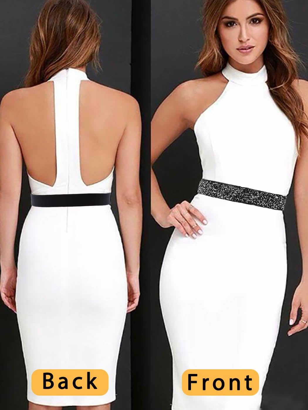 Yalice Black Rhinestone Dress Belts for Women Elastic Waist Belt Shiny Wedding Sash Belt for Formal Costume - Image 4