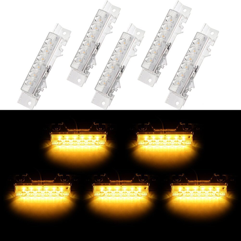 cciyu 5x 6LED Truck Trailer White Len Cab Top Roof Running Light Assembly fit For Volvo 2003+ VN/VNL Trucks