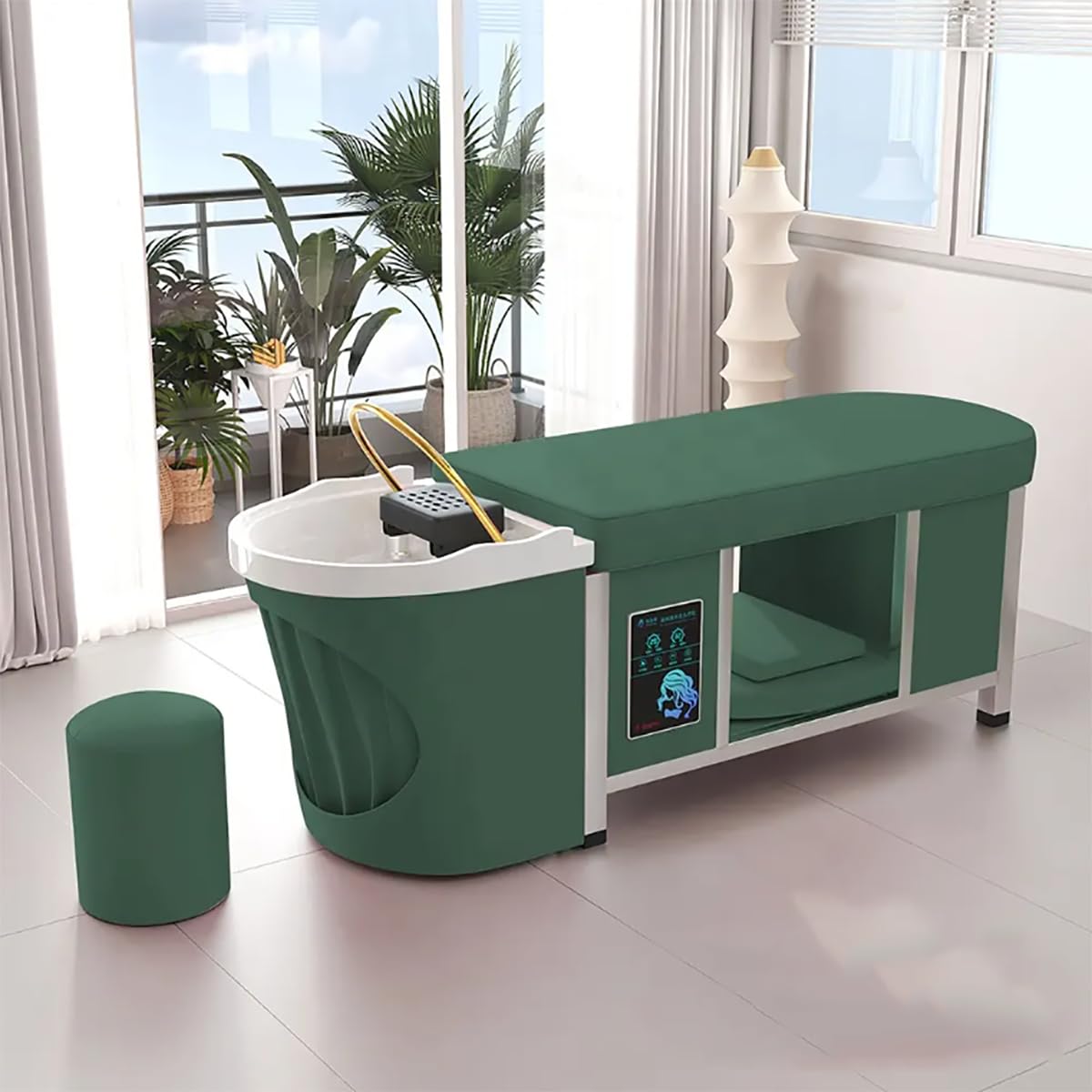Salon Equipment,Water Cycle Head Treatment Bed,Shampoo Bowl and Pedicure Chair with Foot Bathtub Salon Beauty Bed,Green