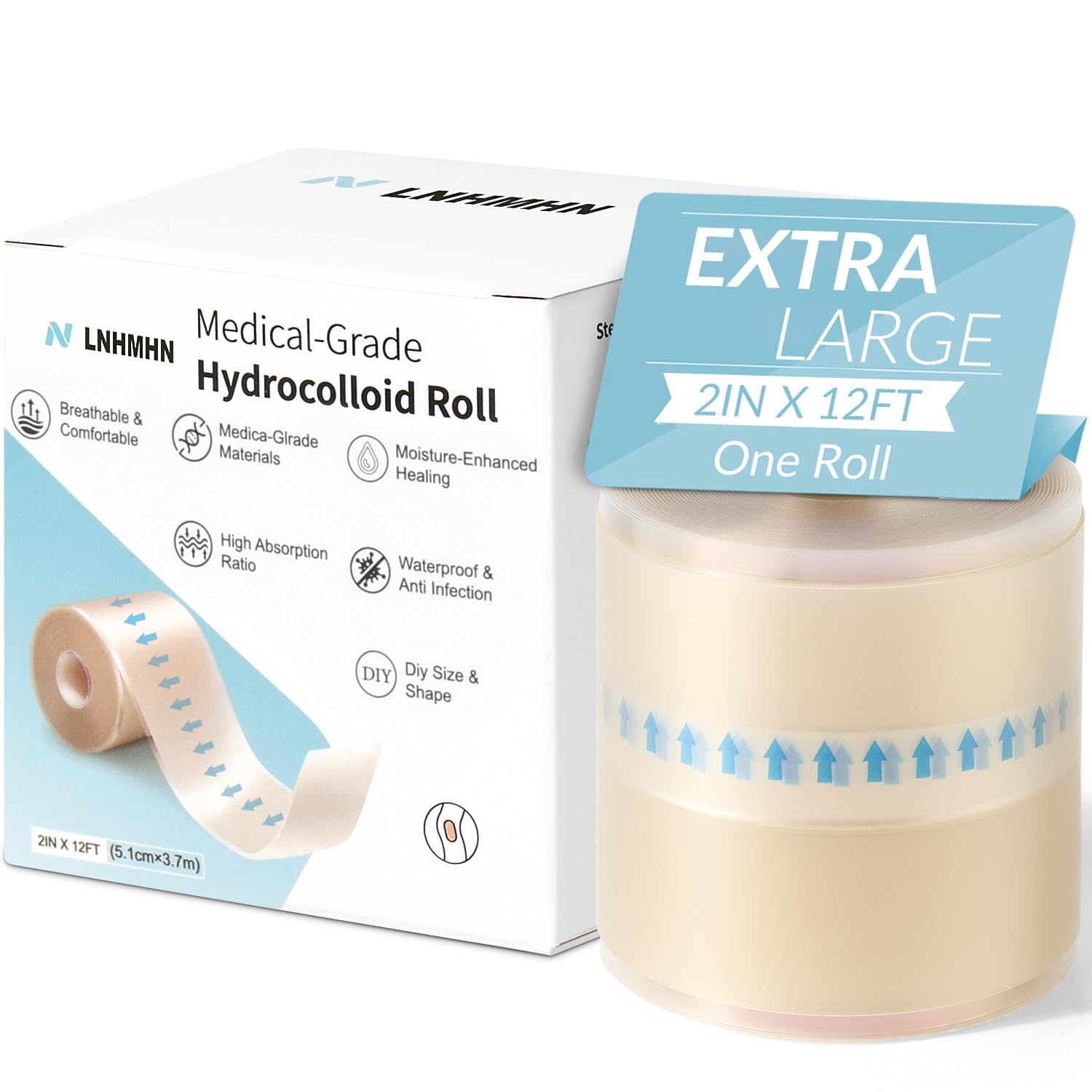 Hydrocolloid Roll for Wound Care Cut-to-Size - Hydrocolloid Bandages with Self-Adhesive Ultra Absorbent Waterproof Burn Acne Scar Care