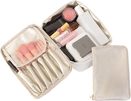 Amazon Co Jp 化粧ポーチ メイクポーチ コスメポーチ ブラシ入れ付き 化粧品 小物収納 持ち運び 防水 旅行 出勤 出張用 大容量 おしゃれ White Dog ビューティー