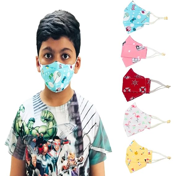 NewBR Cotton Mask For Size (3-7)OR(7-12)Year Old Kids Mask for Boys Girls Children Mask Gift Washable & Reusable Adjustable Ear Loops and Ear Saver Strap Fabrics :- (Cotton)3