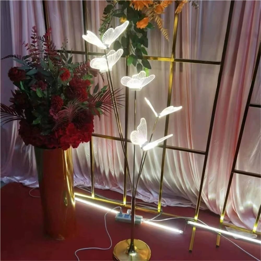 Set of 3 LED Butterfly Floor Lamps - Modern Creative Standing Lights for Wedding, Cafe, Birthday Party - Large Yellow Atmosphere Lighting Decor