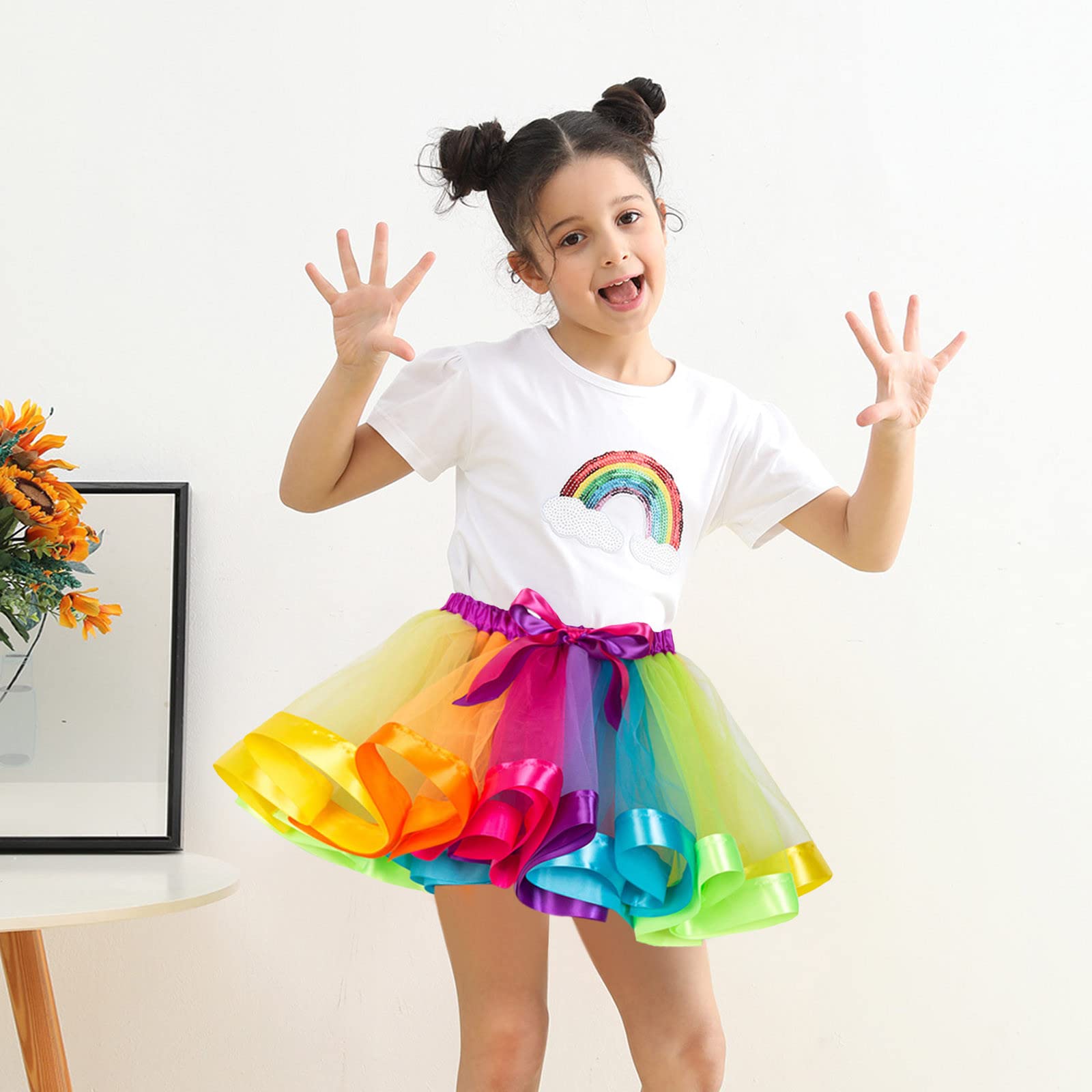 Faldas de ballet para niños, disfraz de fiesta, arcoíris, tul, falda de baile