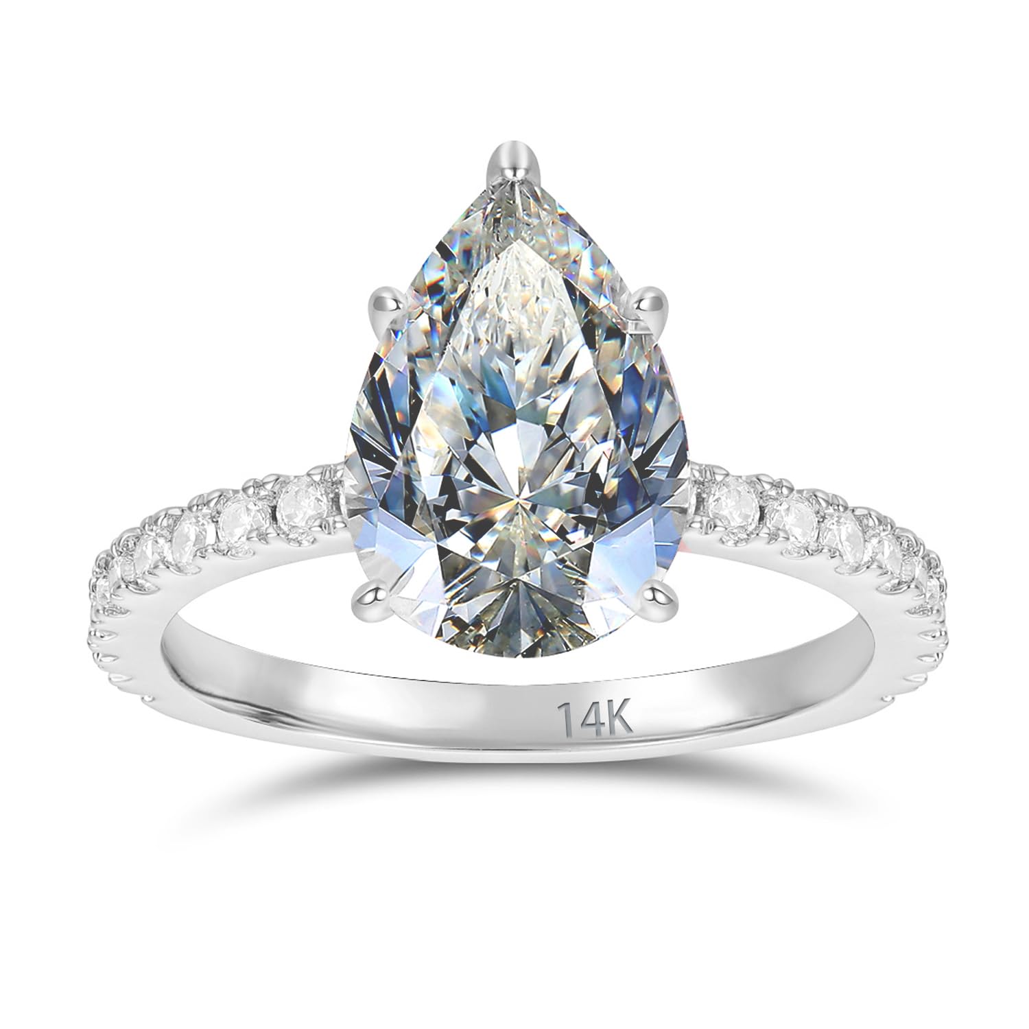 CelaKuta 14K Gold 4ct Pear Moissanite Engagement Ring