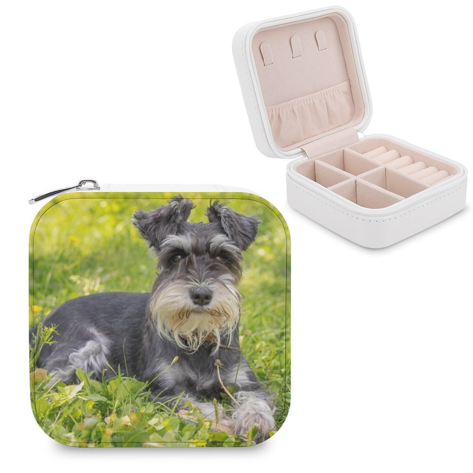 Boîte à bijoux Schnauzer étui de voyage compact en cuir PU