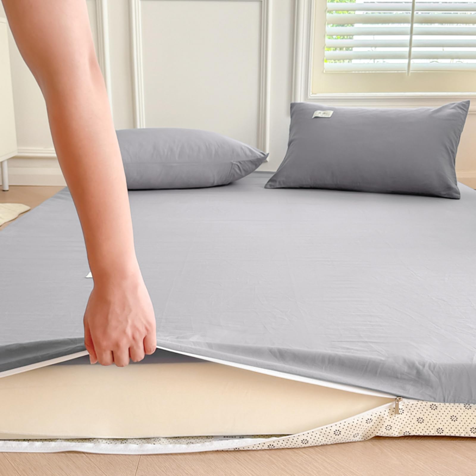 100% Cotone Fodere per Futon all-Inclusive Fodere con Cerniera, Lavabile Coprimaterasso Futon da Terra, Roll Up Giapponese Tatami Coprimaterasso, Senza Materasso,B,180x200cm/71x79in