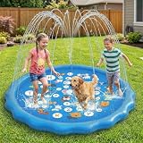 Ninonly Splash Pad 170cm PVC Antideslizante Almohadilla de Aspersorpara mit 3Altura Ajustable Instalación Rápida para Varias Personas Actividades Niños Niñas Aire Libre Fiesta Playa Jardín