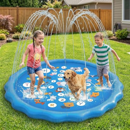 Ninonly Splash Pad Kinder 170cm Wasserspielmatte mit 3 HöHenverstellbar Anti Rutsch Funktion Schnelle Montage Sommer Outdoor Garten für Jungen MäDchen Haustier Mehrere Personen Geeignet