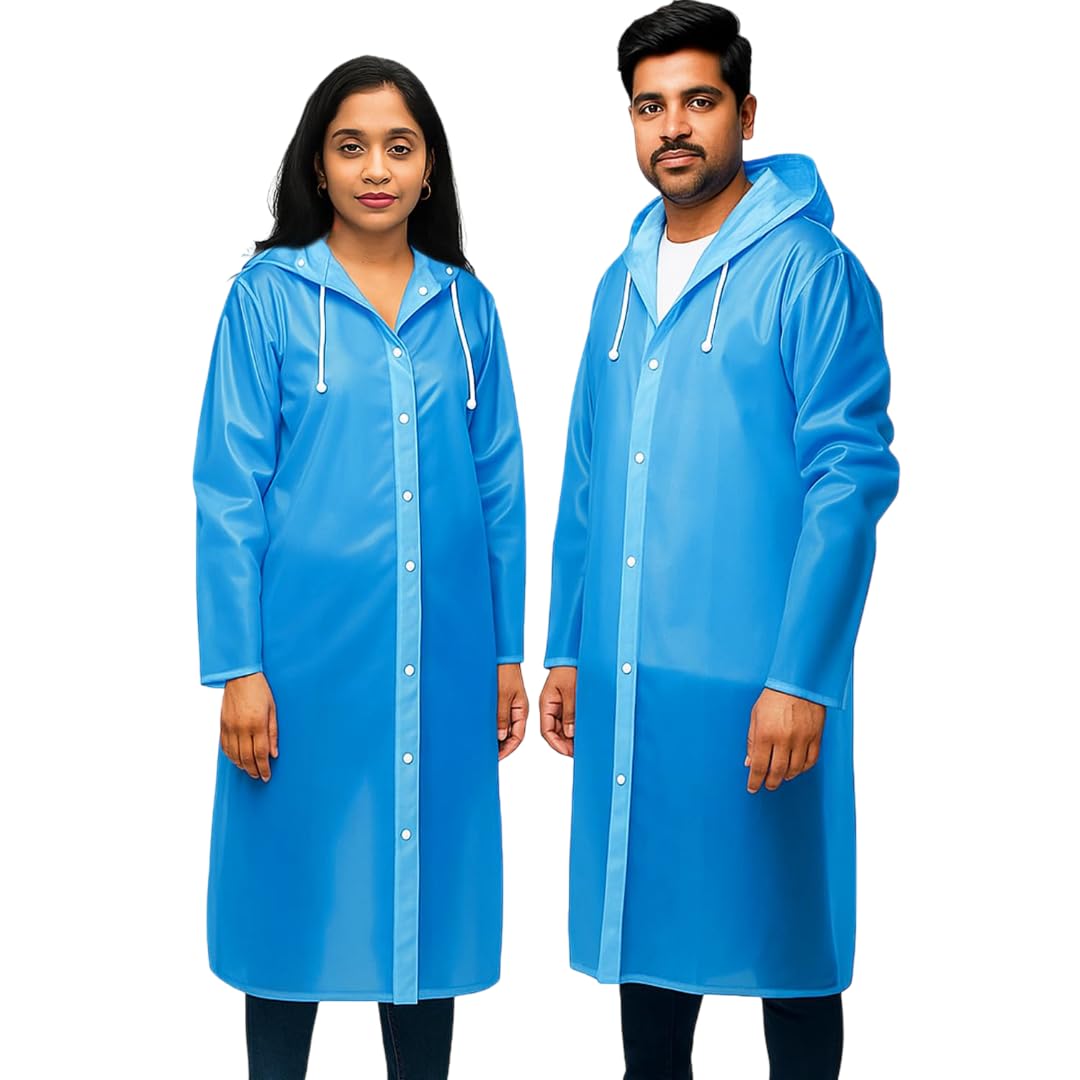 krystle EVA Waterproof Rain Coat Hooded Outdoor Water Resistant Suit Portable Men and Women (Pack of 1) (Universal, Blue)-picture-59
