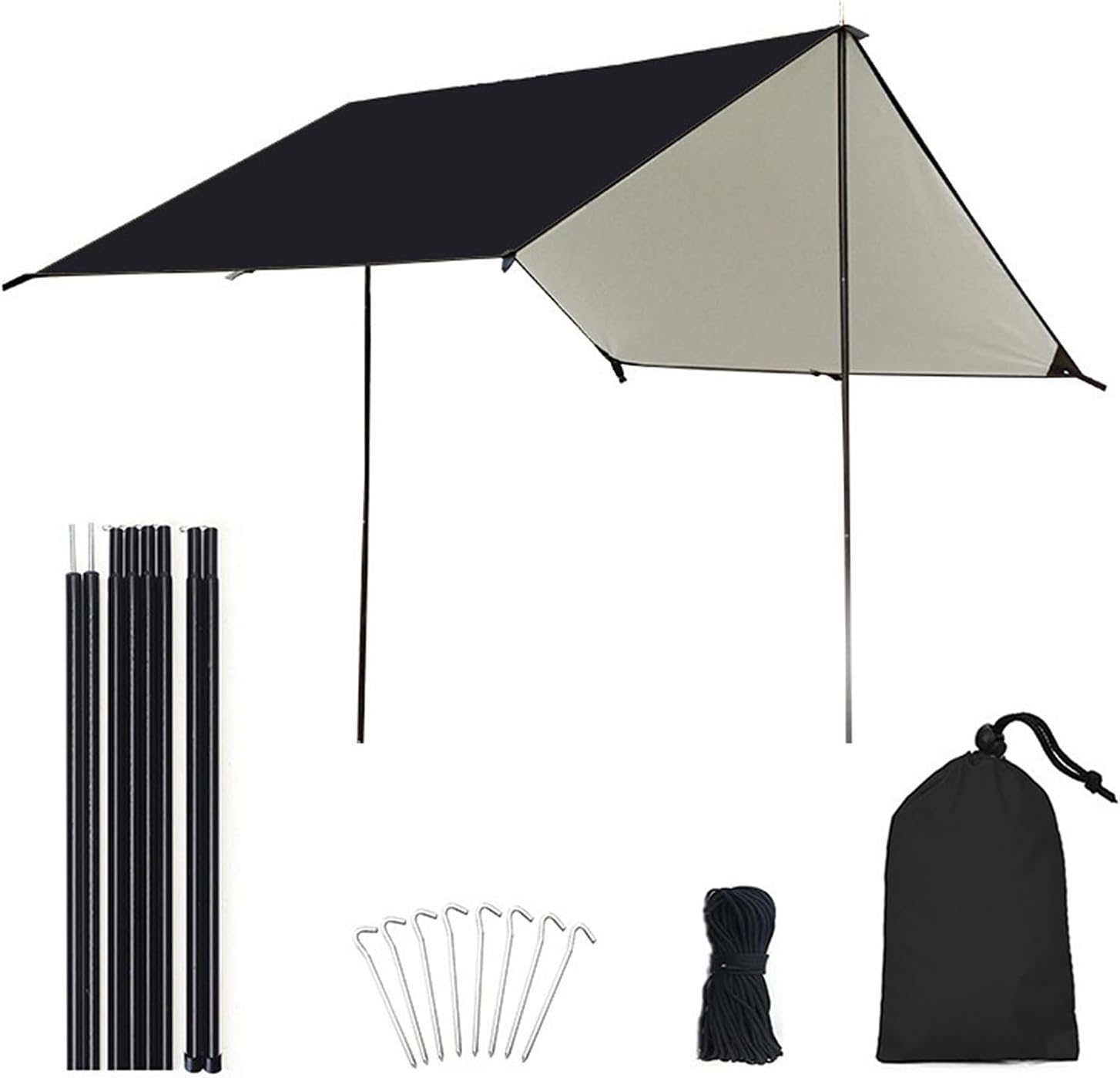 BRRNOO Camping Canopy, Tent Cover Camping Tarp with Poles Sun Shade Outdoor Hiking Backpacking Tarp Rain Fly for Hiking Travel Picnic Awning Tent Tarps (3x5 m)