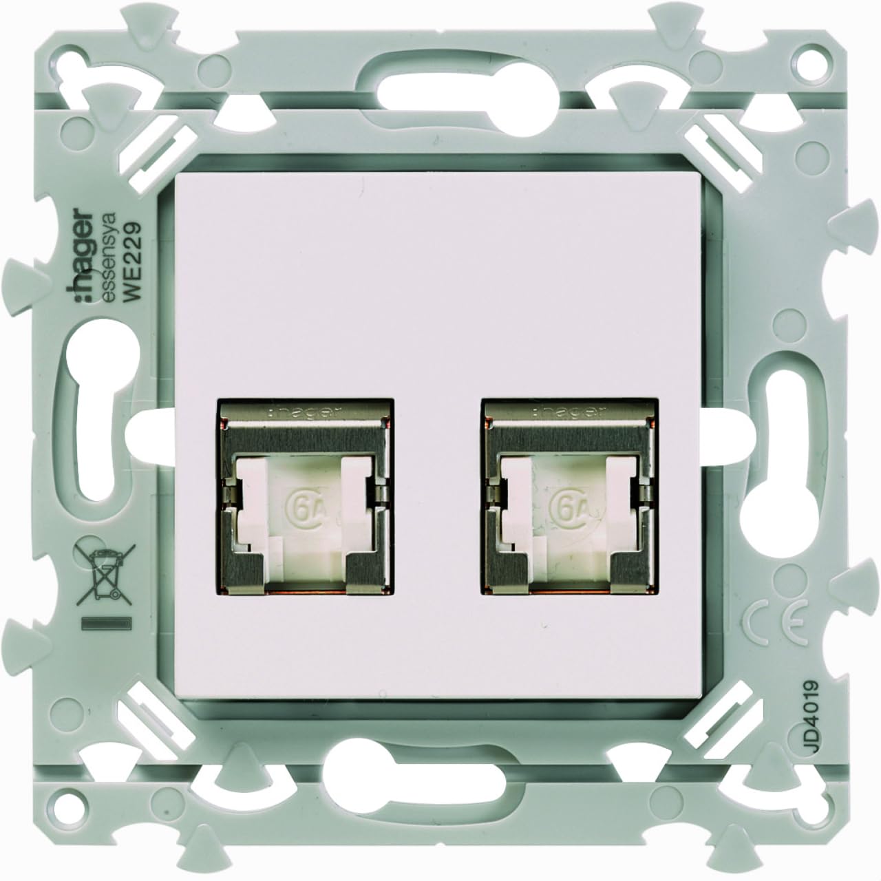 prise rj45 - catégorie 6 - stp - double - grade 2 tv - pure - hager essensya we227