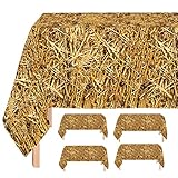 Oojami 4 Pack Straw Table Cover Western Birthday Theme Tablecloth Large Size 54' x 108' Ideal for Cowboy Theme Party, Hawaiian Luau, Carnivals, Farm Theme Birthdays, Pumpkin Patch, Hay Bales