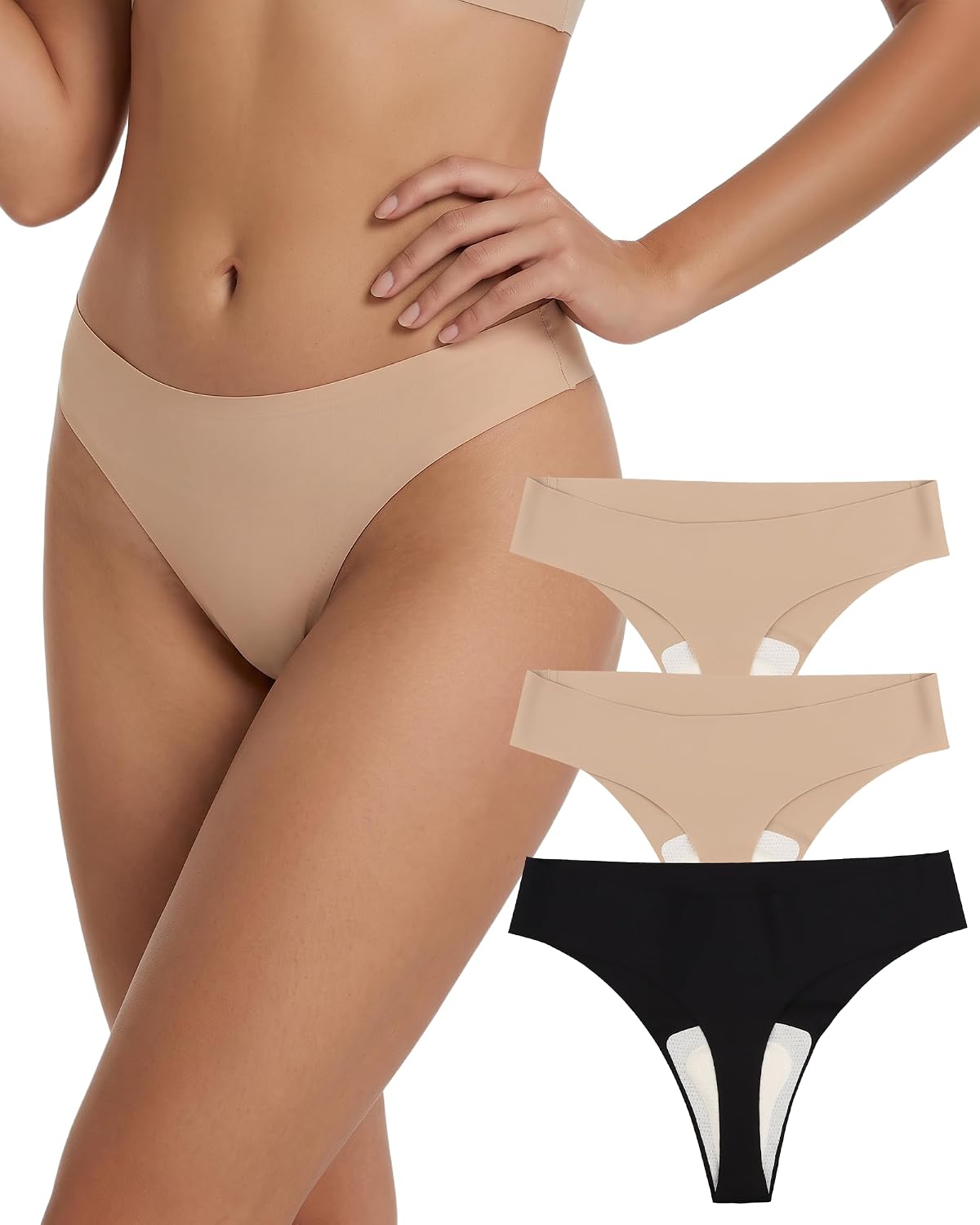 Seamless Thongs for Women, Invisible No Show Panties - Workout G-String Breathable All-Day Comfort Underwear Soft