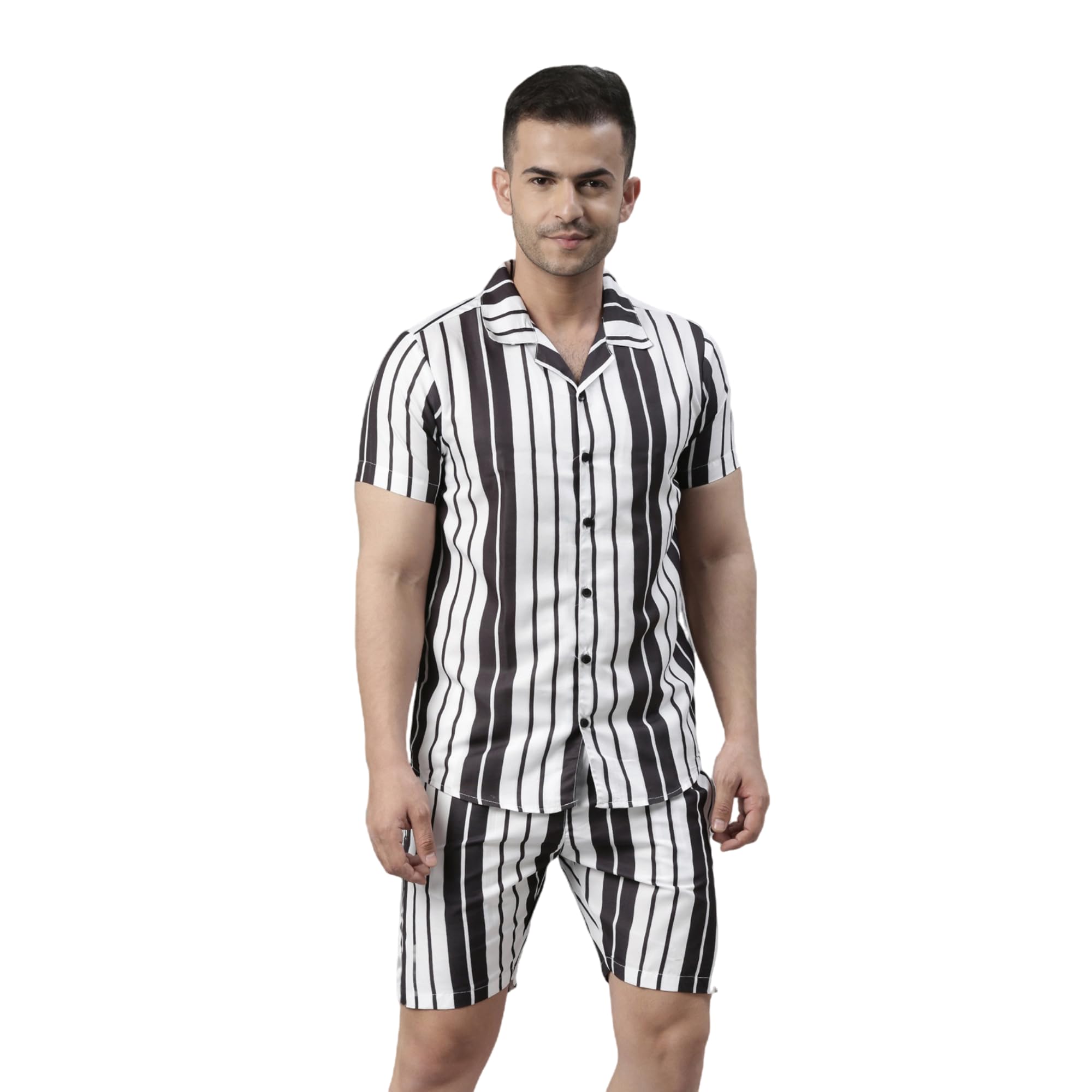 bushirt Mens Striped Regular White Color Night Suit Set-MNS0149-picture-13