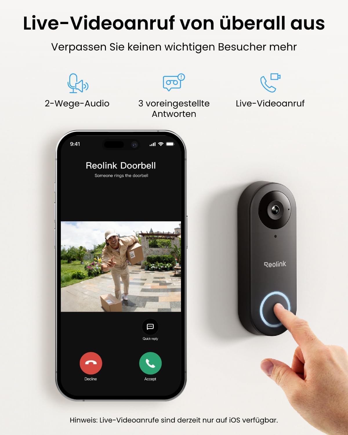 Reolink 5MP Video-Türklingel mit Chime 2,4/5GHz WLAN 180° Ultraweitwinkel | 5MP Ultra HD Kabelgebunden Personenerkenn...