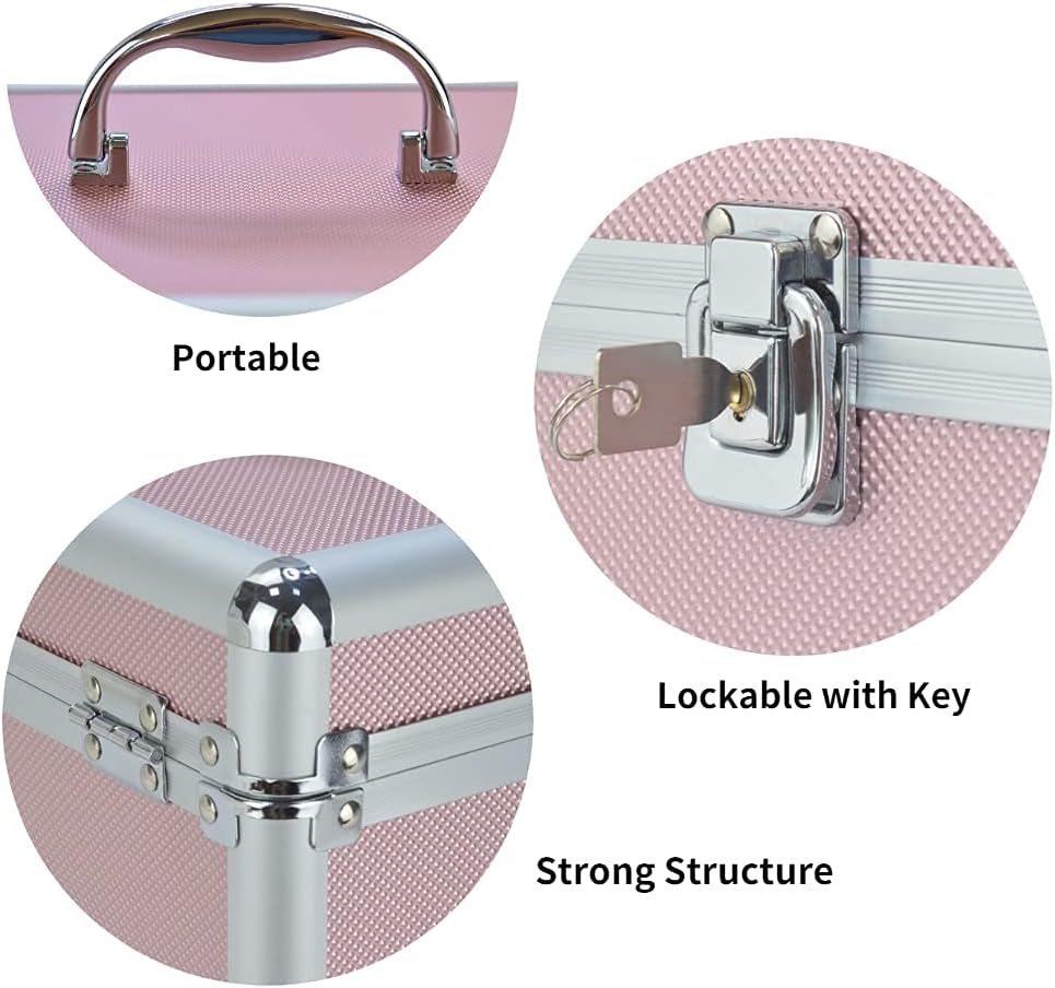 Reme Makeup Train Case Cosmetic Organizer Case With Trays and Drawer for Cosmetics,Jewelry Box or Gift Box,Rose Golden