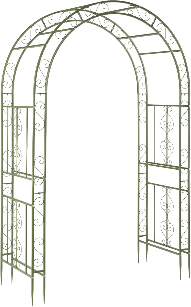 VINGLI Garden Arbor, Double Layer Arch Archway for Wedding Ceremony Party, Steel Garden Trellis for Plant Climbing, Christmas Garden Decorations Pergola for Garden, Backyard, Lawn (Olive Green)