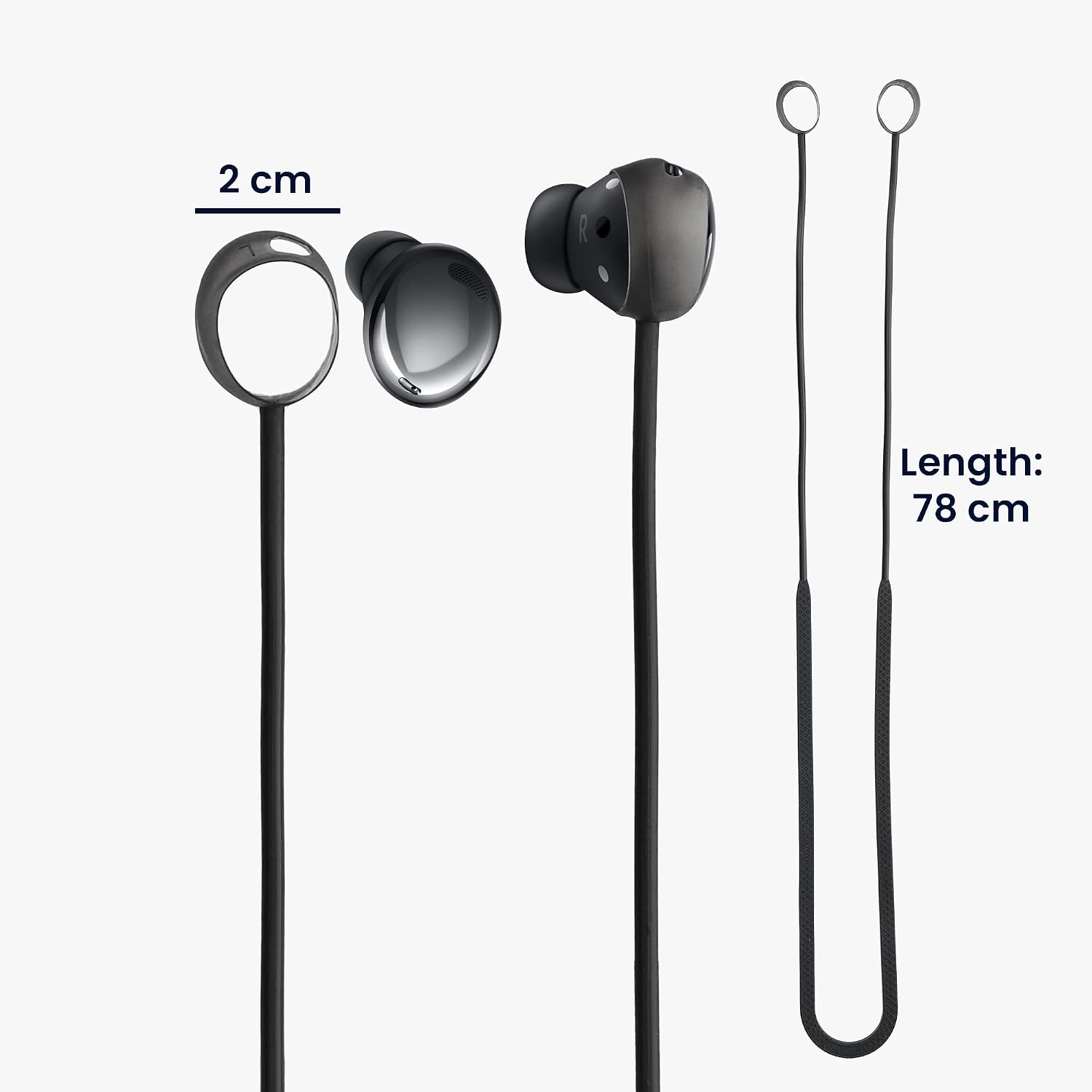 kwmobile Straps Compatible with Samsung Galaxy Buds Pro - 2X Silicone Holder for Wireless Earphones - Black/Black