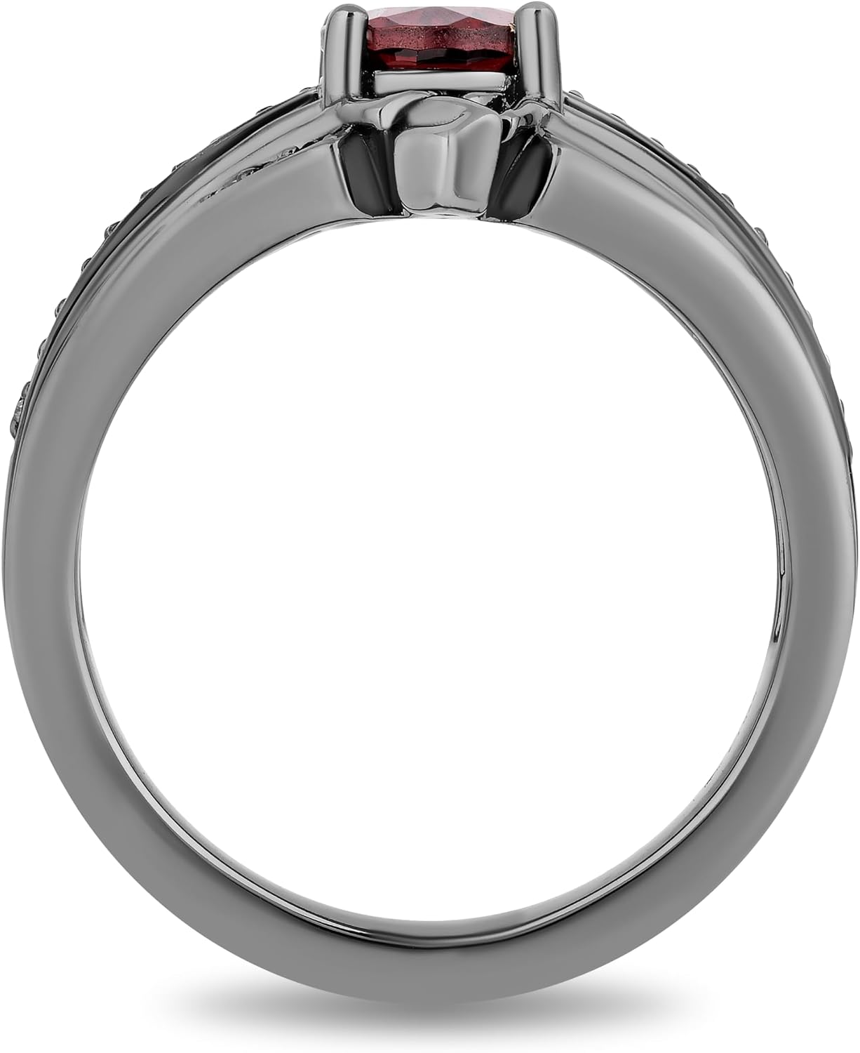 Jewelili Enchanted Disney Fine Jewelry Black Rhodium over Sterling Silver with 1/8 CTTW Diamond and Garnet Evil Queen Ring