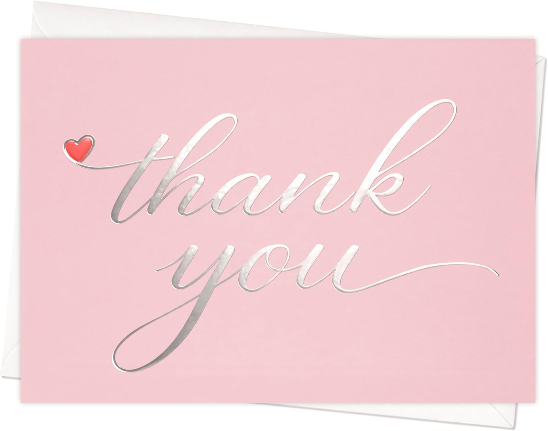 Cheerin 24 Pack Pink Thank You Cards With Envelopes Set - Elegant Silver Foil Thank You Notes for Wedding, Birthday and Baby Shower - Bulk Appreciation Cards 3x5 inch