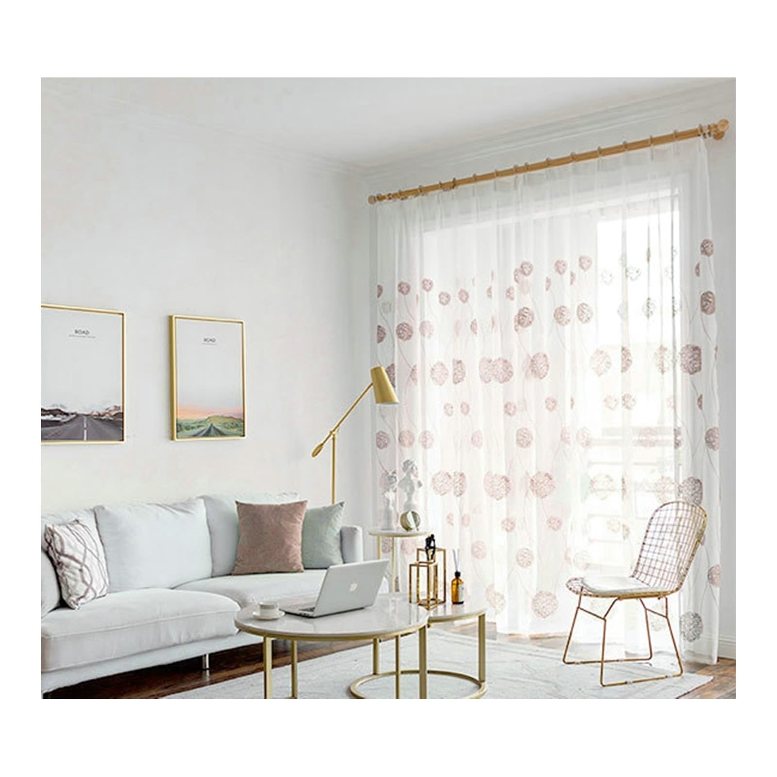 Fenster Voile Vorhänge Transparent 2 Stück Braun und Weiß 107 Breit, Polyesterleinen Bestickt Haken Wohnzimmer Vorhänge Kurz, H229 x B107 cm
